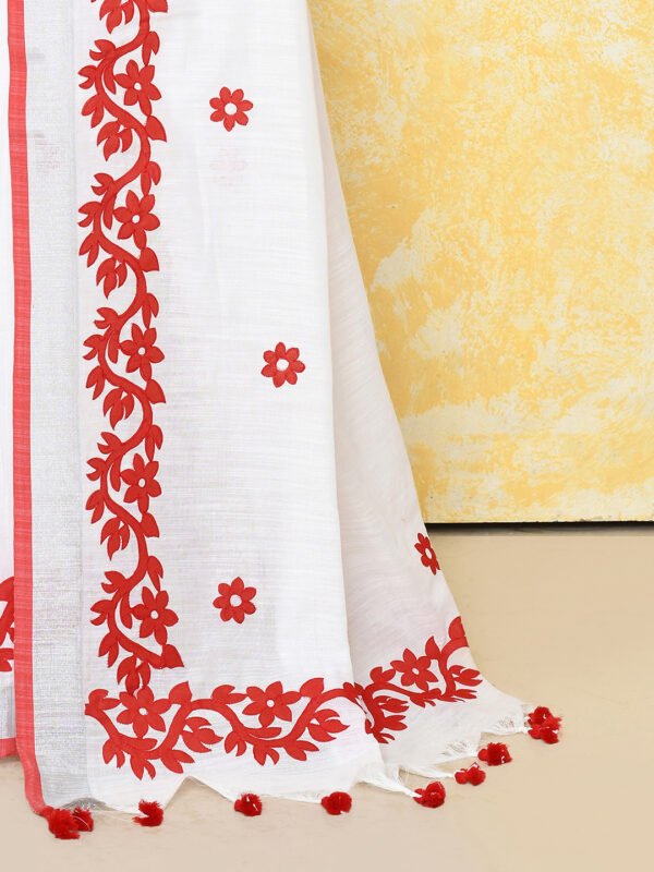 red applique cotton saree