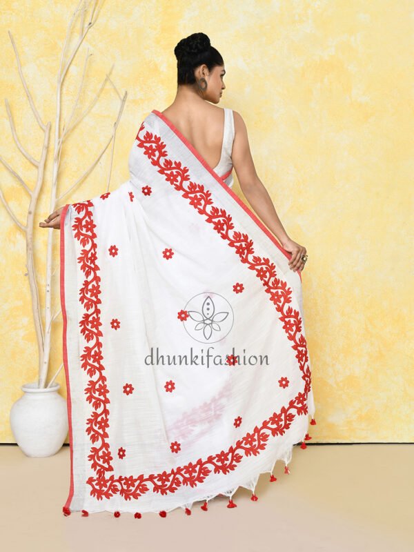 red applique cotton saree