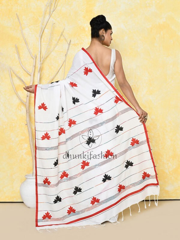 red black applique cotton saree