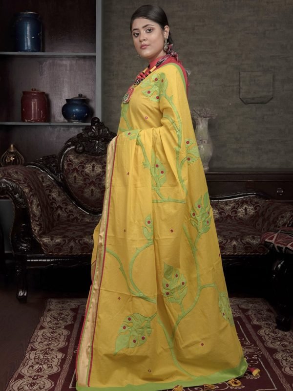 Yellow Mangalgiri Applique saree