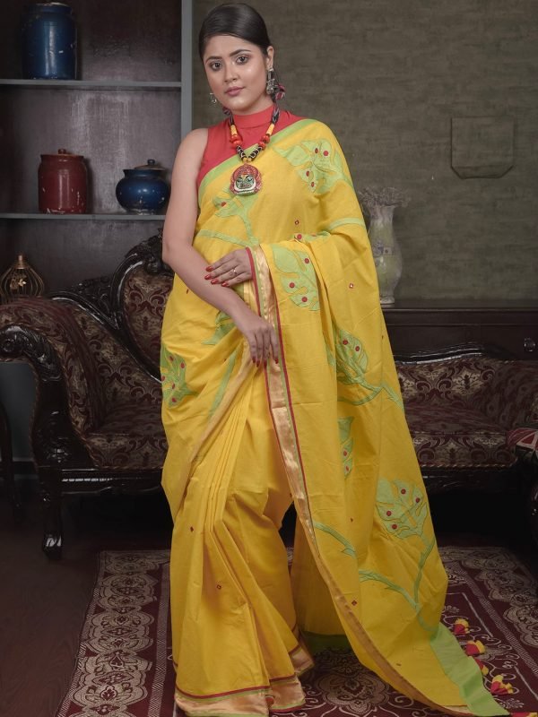 Yellow Mangalgiri Applique saree - Image 2