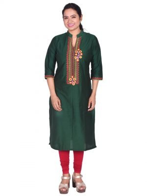 Green Silk Embroidered Kurta