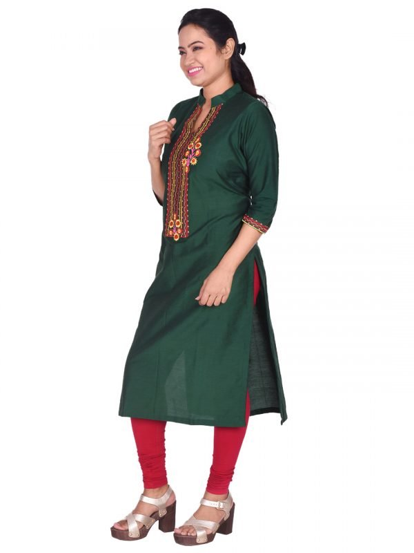 Green Silk Embroidered Kurta - Image 2