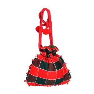 Red Green Checks Potli Bag