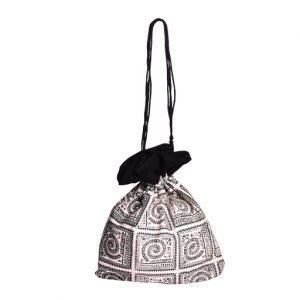 Printed Black-White Potli Bag