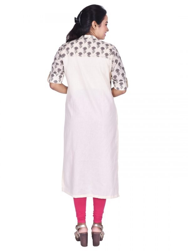 White Embroidered Printed Kurti - Image 4