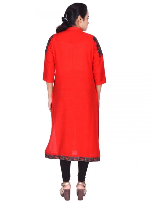 Red Linen Embroidered Kurti - Image 5