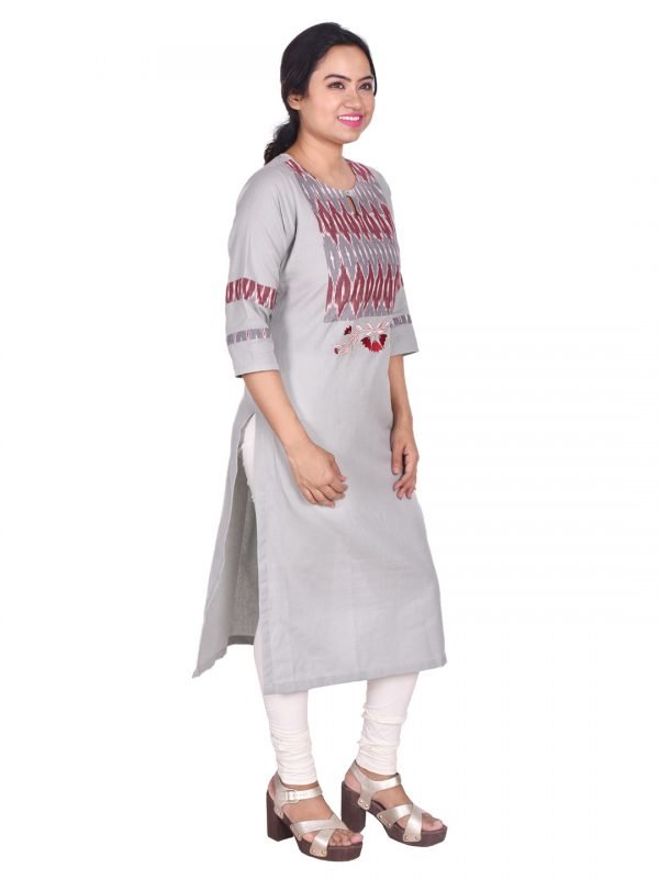 Grey Linen Ikkat Kurti - Image 3