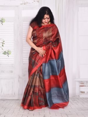 Rust Tussar Silk Saree