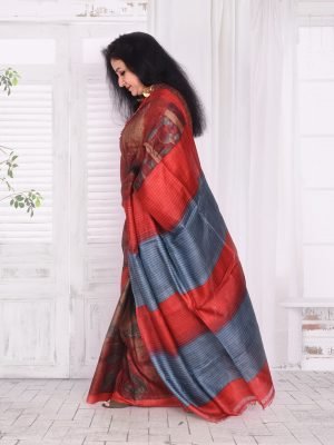 Rust Tussar Silk Saree