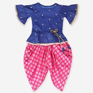 Blue Khadi Dhoti Top Set