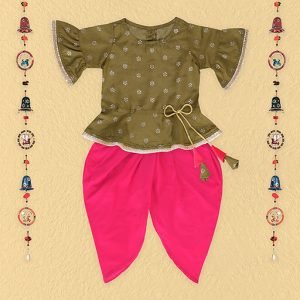 Olive Dhoti Top Set