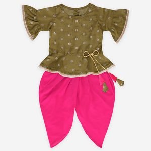 Olive Dhoti Top Set