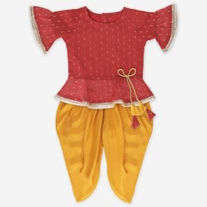 Red Dhoti Top Set