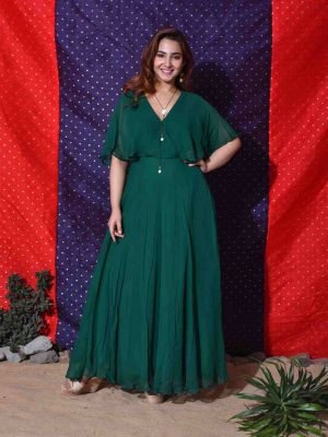 Green Overlap Yoke Gown