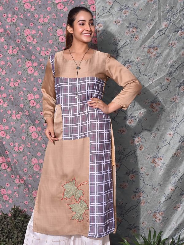 Checkered Box Kurti With Side Slit Pocket