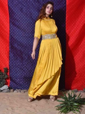 Yellow Pleated Skirt Gown