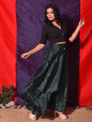 Green Asymmetrical Double Layered Skirt