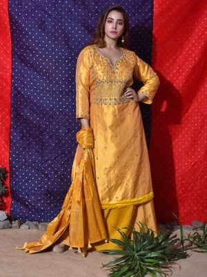 Yellow Zardozi Kurta Set