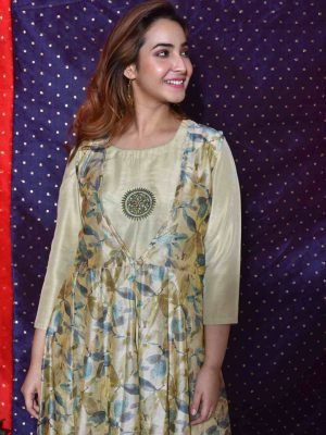 Pista Green Floral Layered Kurta