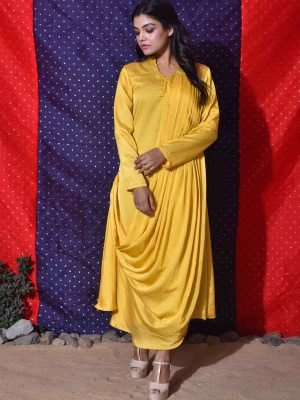 Yellow Front Drape Dress