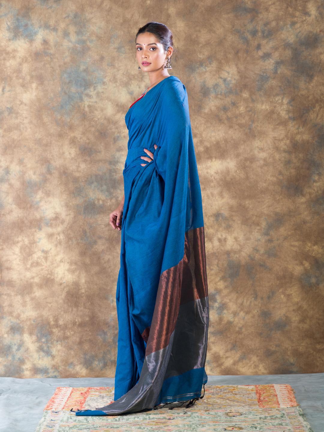 Blue Handloom Silk Tissue Saree