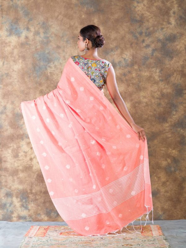 peach cotton handloom saree