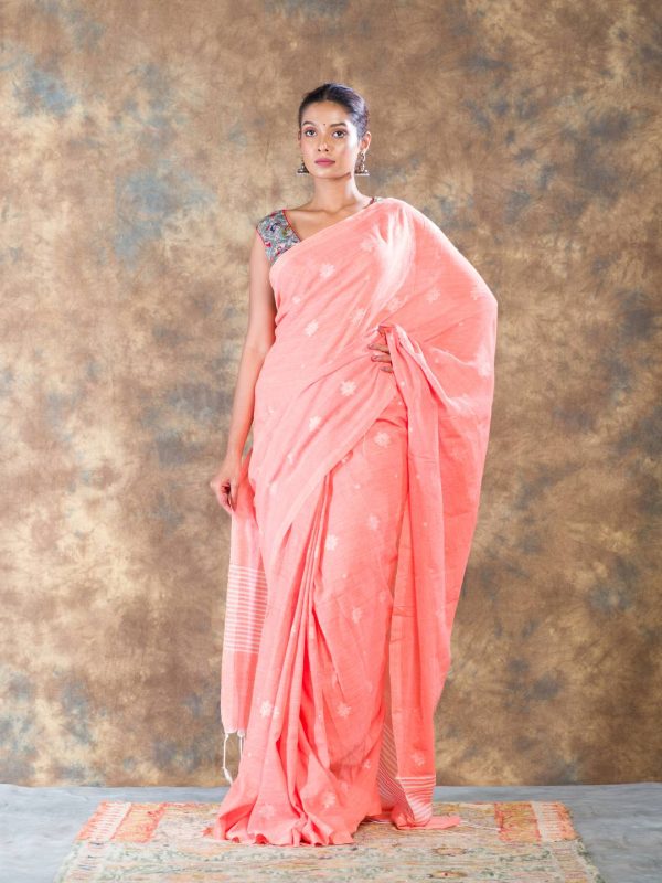 peach cotton handloom saree