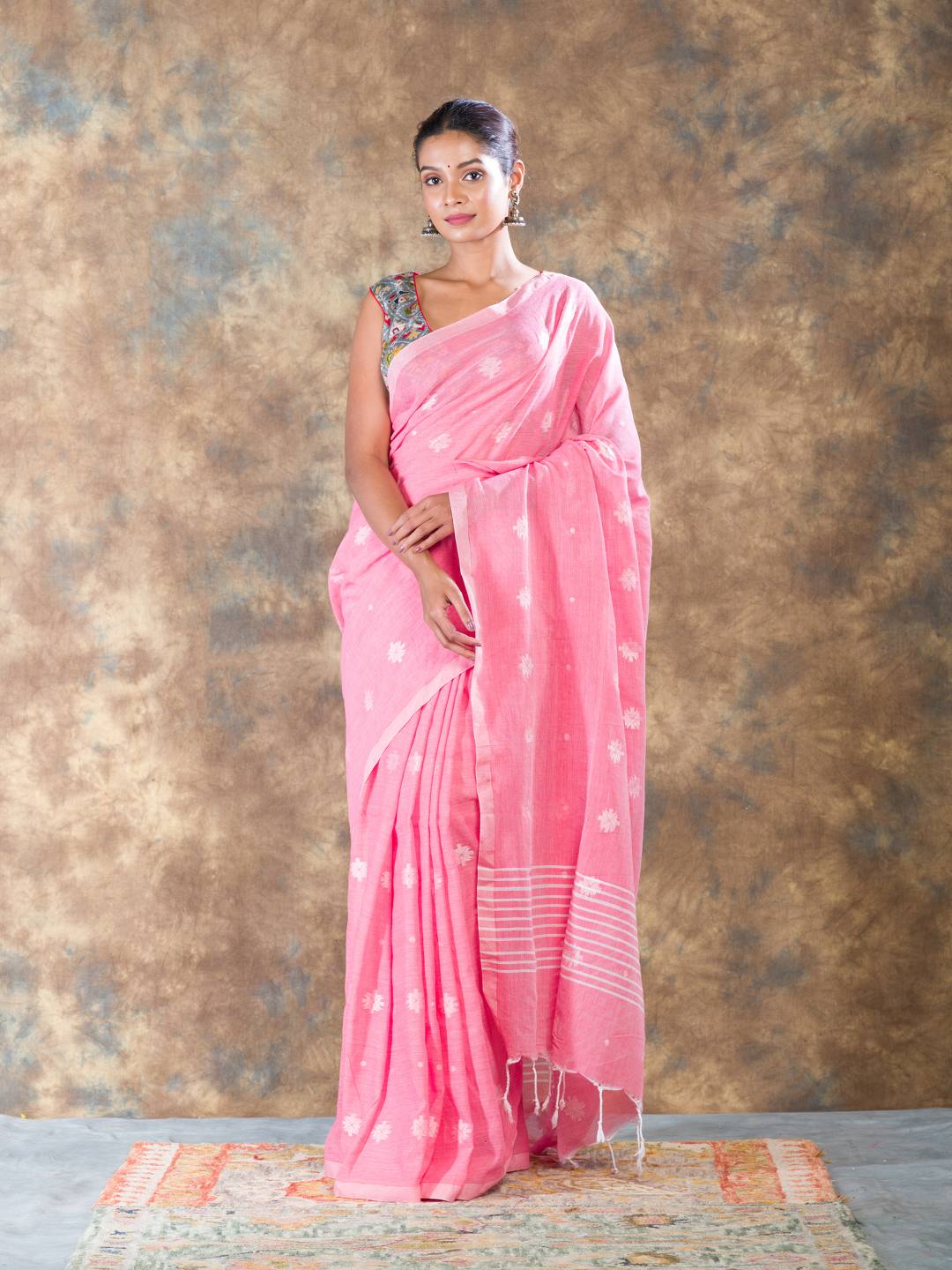 Pink Handloom Cotton Saree