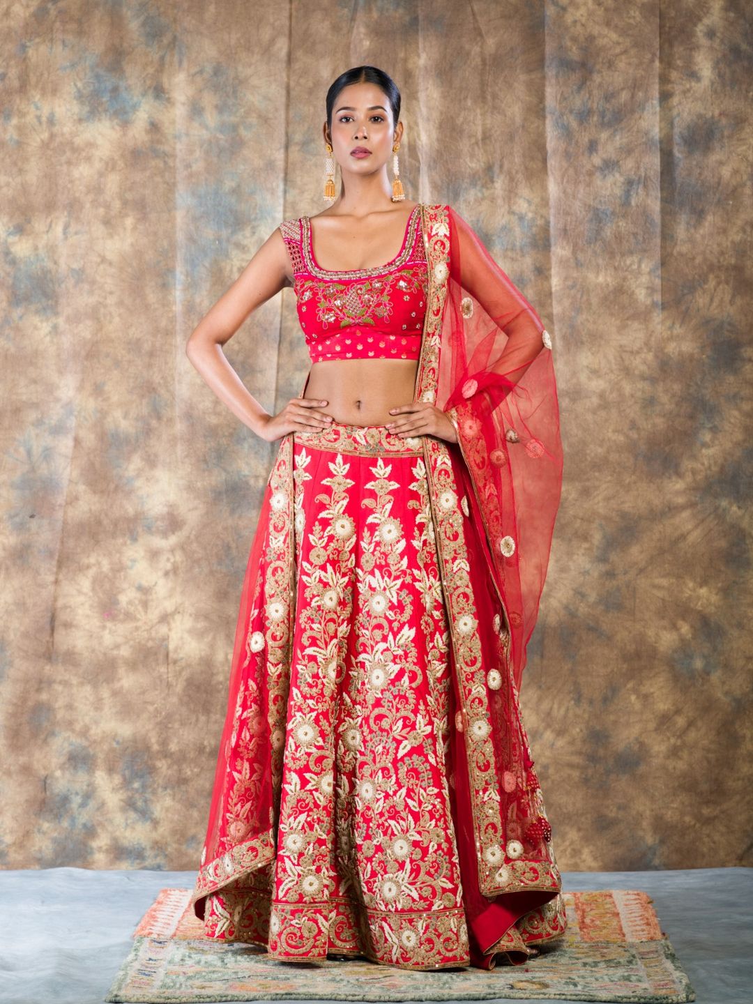 Red Lehenga Set With Hand Embroidery