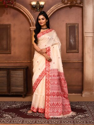 Red Jamdani Tussar Saree
