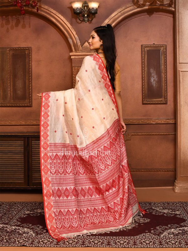 red tussar jamdani saree