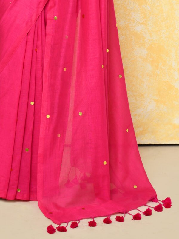 pink cotton sequin saree