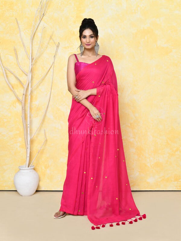 pink cotton sequin saree