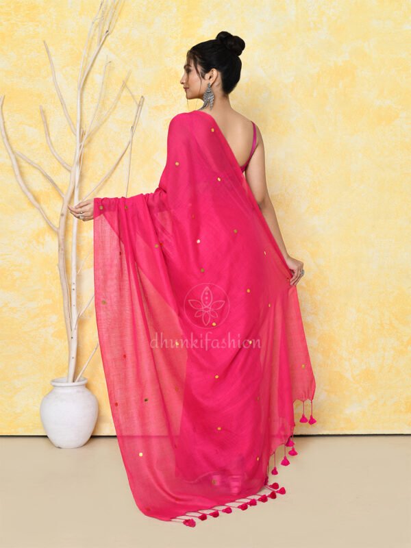 pink cotton sequin saree