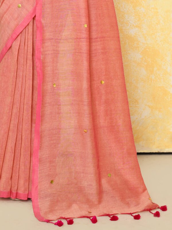 peach cotton saree with sequin work