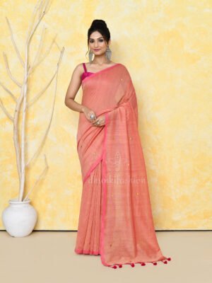 Peach Sequin Cotton Saree