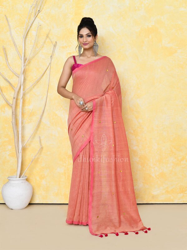 peach cotton saree with sequin work