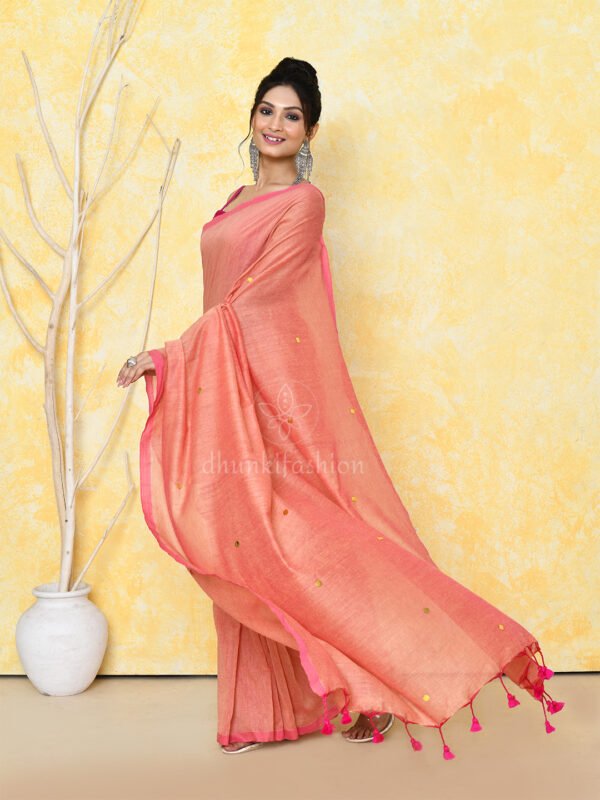 peach cotton saree with sequin work