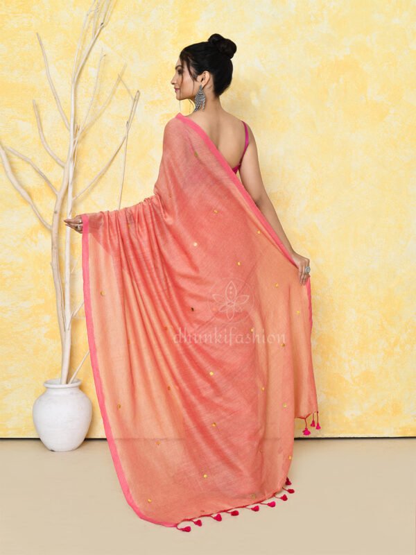 peach cotton saree with sequin work