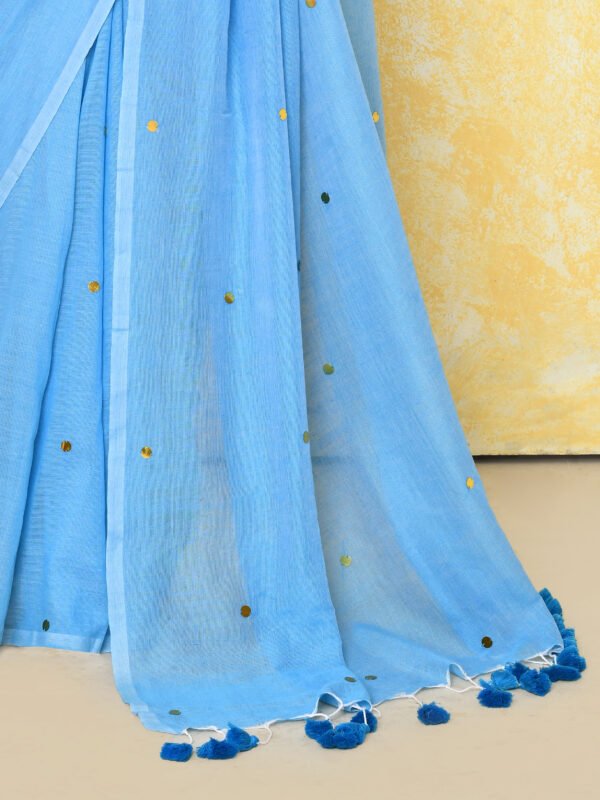 skyblue cotton sequin work saree