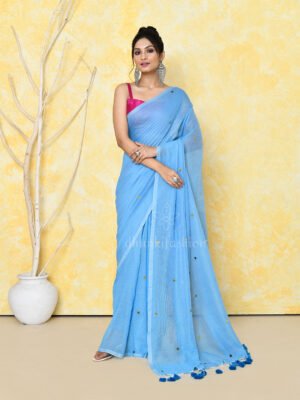 Skyblue Sequin Cotton Saree