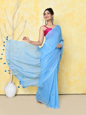 Skyblue Sequin Cotton Saree