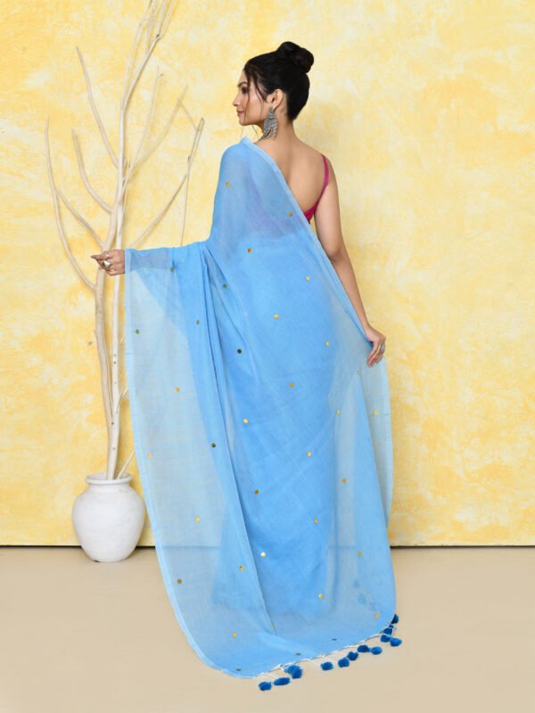 skyblue cotton sequin work saree