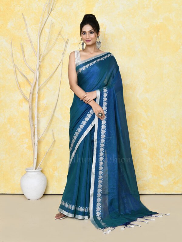 blue tissue zari saree