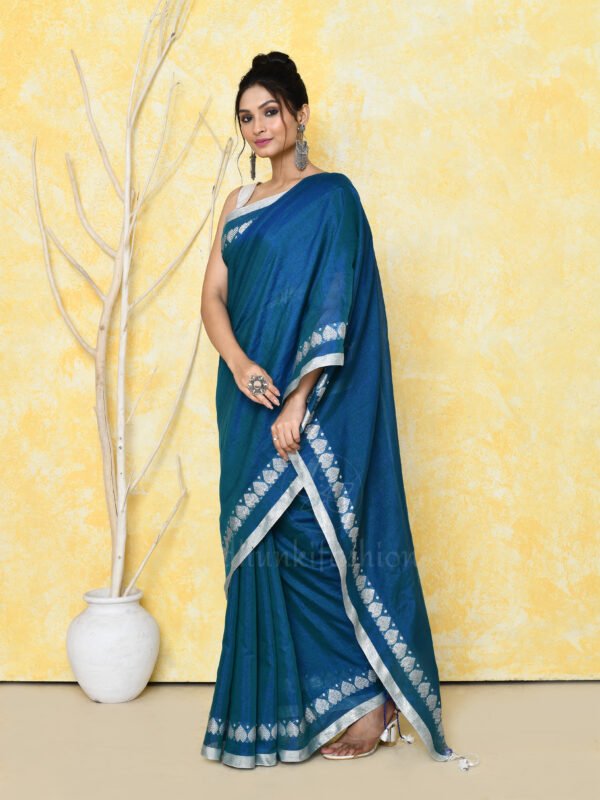 blue tissue zari saree