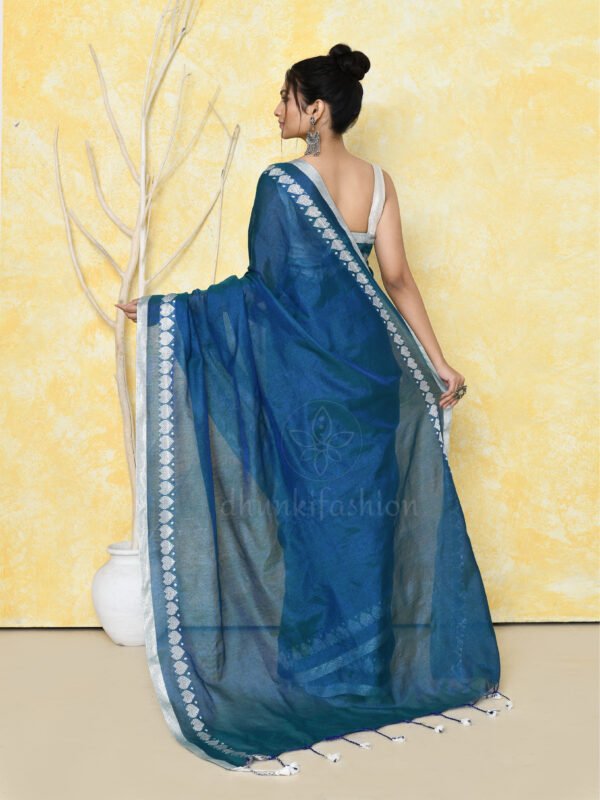 blue tissue zari saree