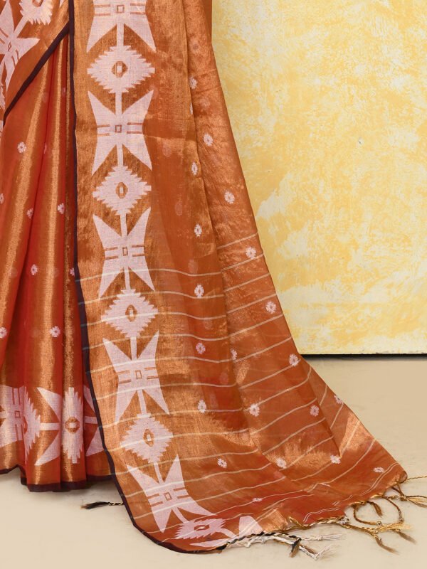 Orange jamdani tissue saree