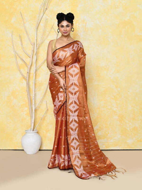 Orange jamdani tissue saree