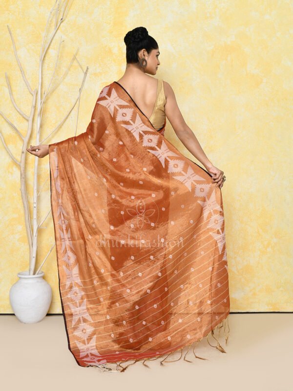 Orange jamdani tissue saree